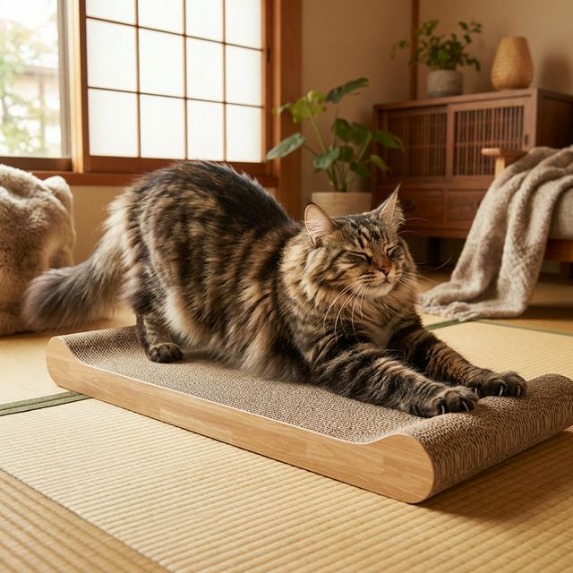 爪とぎ選びの正解は？大きな猫が思い切り伸びて使えるサイズの選び方